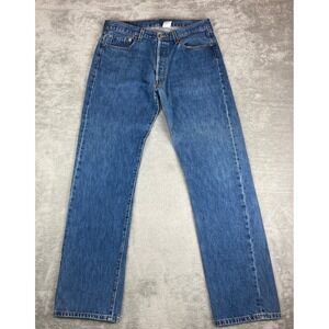 Levi Strauss 501 Mens Button Fly Jeans Blue Denim 34x34